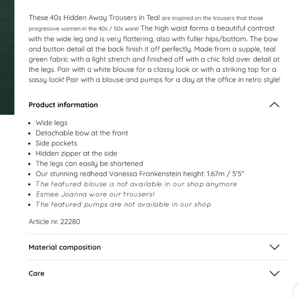 Banned retro 40s Hidden Away Trousers in Teal m - Picture 5 of 6